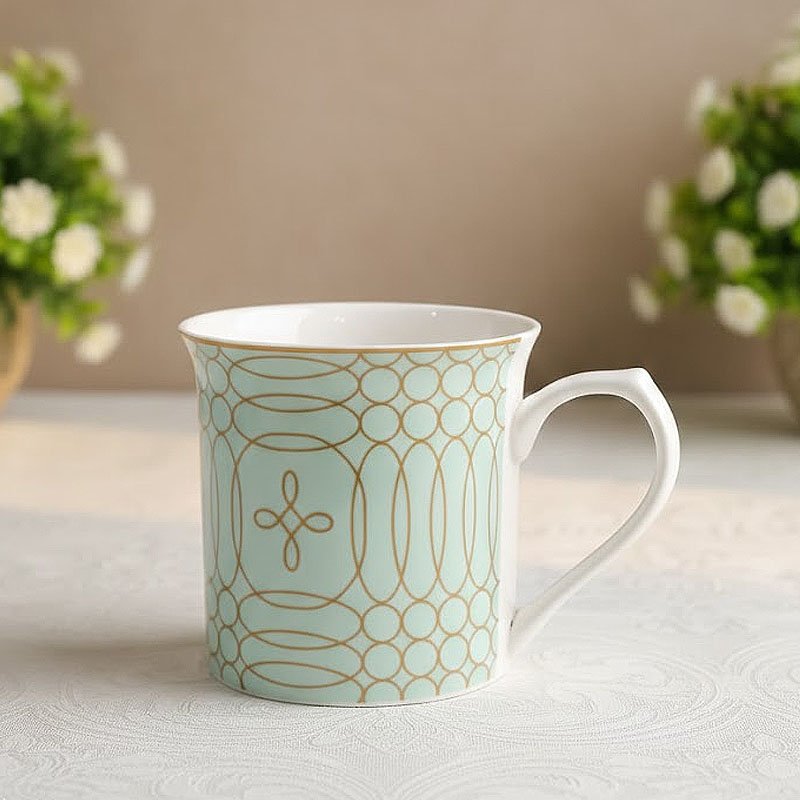 Ethereal Gold & Mint Geometric Bone China Mug - feature image