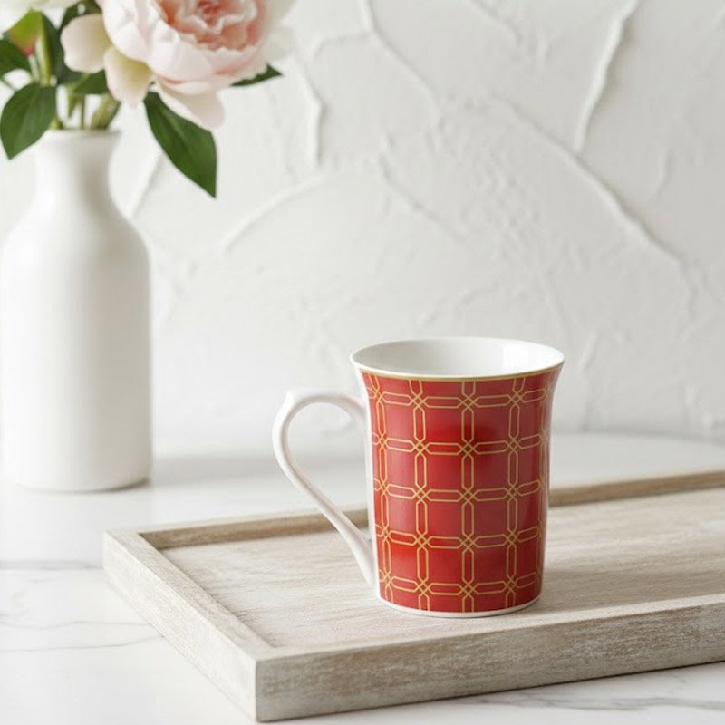 Imperial Crimson & Gold Geometric Bone China Mug - feature image