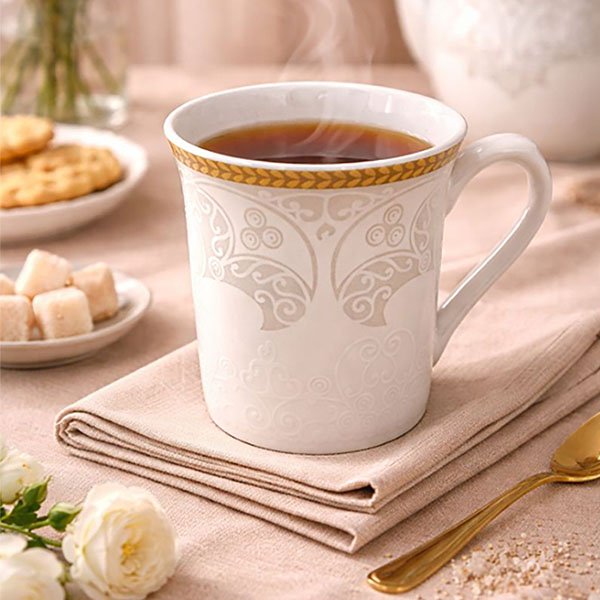 White and Gold Bone China Tea Mugs - feature image